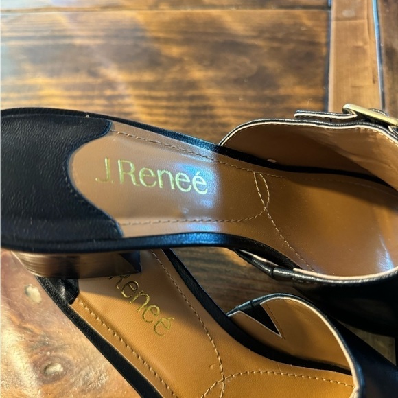 J. Renee Black Leather Upper Slides | Sz 9 M | 2 1/2” Heel | Memory Foam Insole - Picture 2 of 9